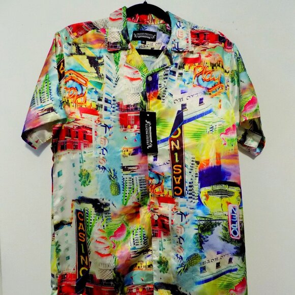 NEW Fresh Prints Retro Italian Designer Style Men Short Sleeve Miami Beach - Picture 1 of 4